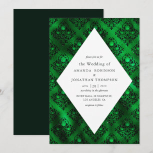 Invitation Mariage Rose Emerald Green et Black Glam Damask