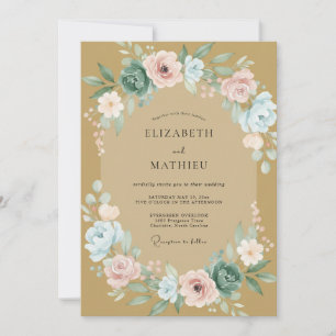 Invitation Mariage Rose Émue Vert Sauge