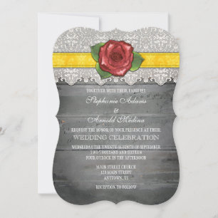 Invitation Mariage Rose en bois rustique gris jaune Inviter