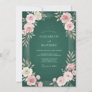 Invitation Mariage Rose Envoûtante Vert Chasseur