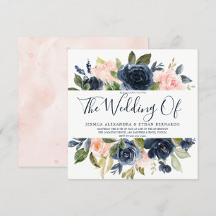 Invitation Mariage rose et bleu marine Aquarelle