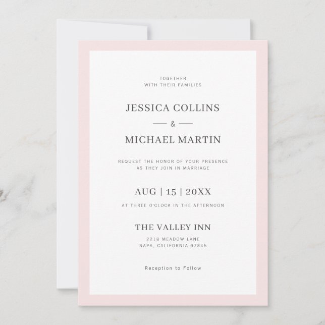Invitation Mariage rose et gris simple et élégant (Devant)