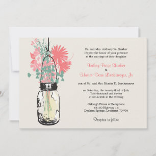 Invitation Mariage rose et vert de fleurs sauvages et de pot
