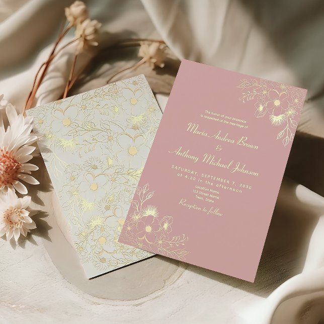Invitation Mariage Rose étanche à fleurs neutre (Créateur téléchargé)