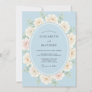 Invitation Mariage Rose Éthérée Bleu Clair