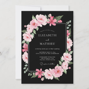 Invitation Mariage Rose Exquis Noir
