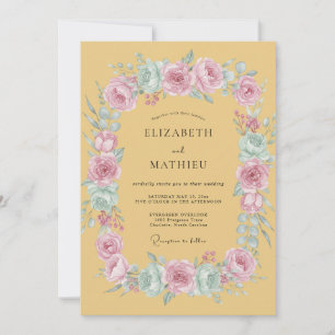Invitation Mariage Rose Fantaisiste Jaune Moutarde