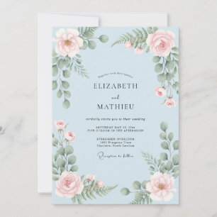 Invitation Mariage Rose Fardée Bleu Poudre