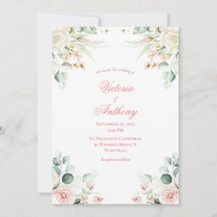 Invitation Mariage rose Floral Élégant Pink Script Mariage