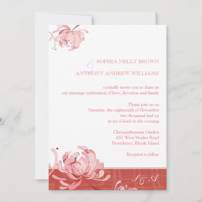 Invitation Mariage rose Floral mi-été (Devant)