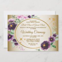 Mariage Rose Floral Violet Feuilles Vertes Doré