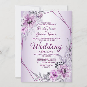 Invitation Mariage Rose Floral Violet Violet Cadre pourpre