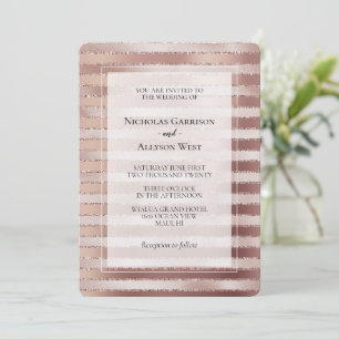 Invitation Mariage rose Gold Blush Pink Stripes Glitz