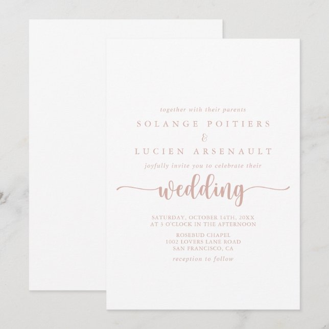 Invitation Mariage rose Gold Calligraphy   (Devant / Derrière)