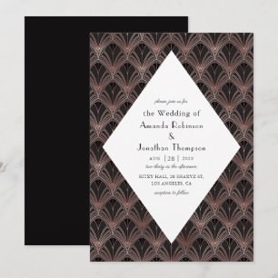 Invitation Mariage rose Gold et Black Art Déco