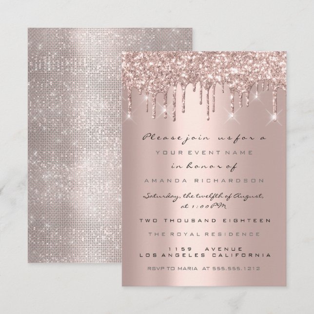 Invitation Mariage Rose Gold  Fête de Mariage Douce 16ème (Devant / Derrière)