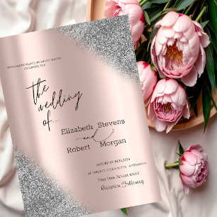 Invitation Mariage Rose Gold Ombre Paillettes Argentées