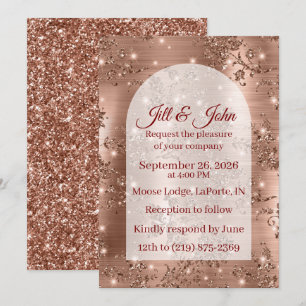 Invitation Mariage Rose Gold Pailleté Arqué