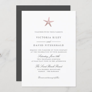 Invitation Mariage rose Gold Starfish Elegant Ocean Beach