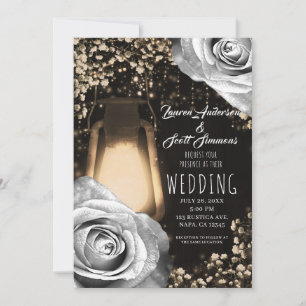 Invitation Mariage Rose gris argenté à lanterne rustique