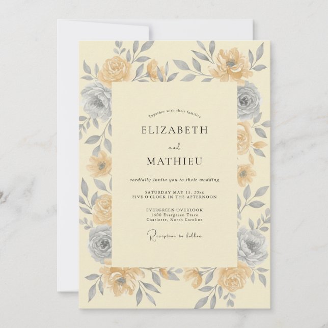 Invitation Mariage Rose Grise Safran (Devant)
