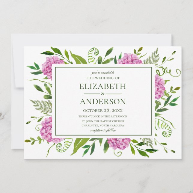 Invitation Mariage rose Hydrangea (Devant)