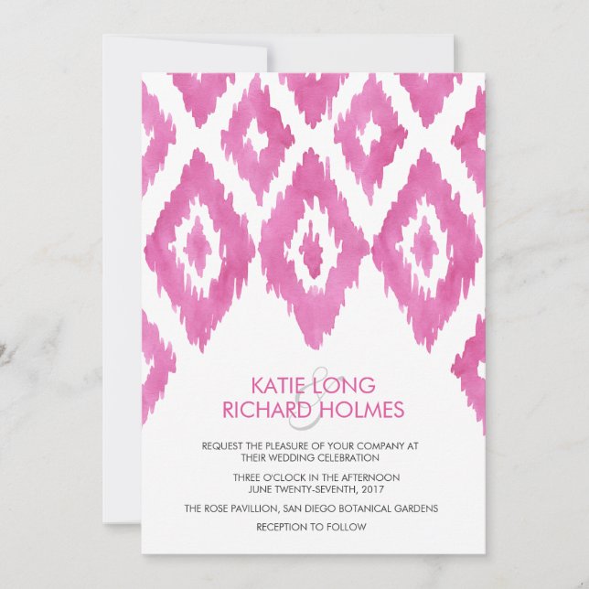 Invitation Mariage rose Ikat (Devant)