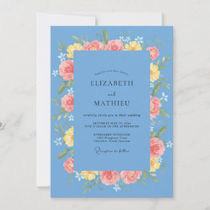 Invitation Mariage Rose Jaune Azur