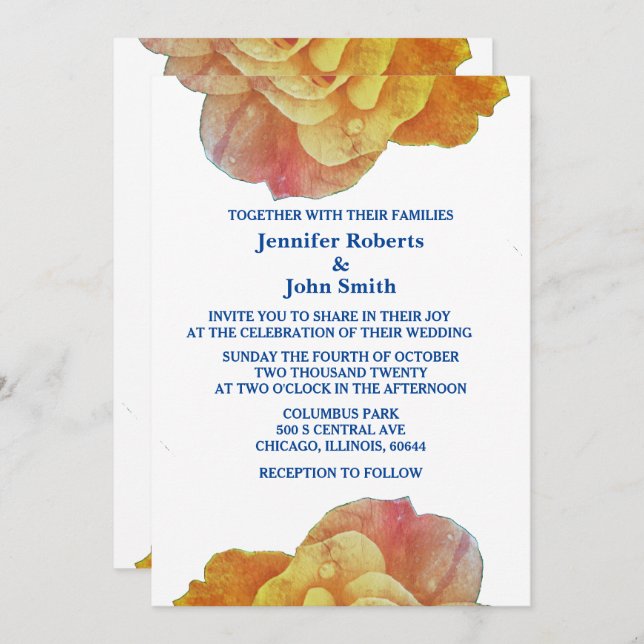 Invitation Mariage Rose jaune bleu orange blanc (Devant / Derrière)