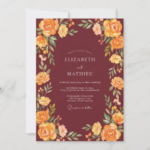 Invitation Mariage Rose Jaune Bourgogne