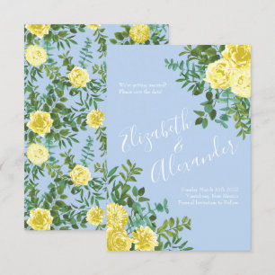 Invitation Mariage Rose jaune clair et bleu pâle Date de sauv