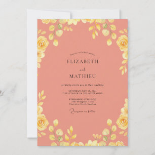 Invitation Mariage Rose Jaune Corail