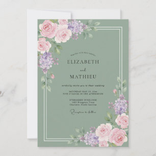 Invitation Mariage Rose Lilas Olive