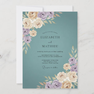 Invitation Mariage Rose Lilas Sarcelle Poussiéreuse