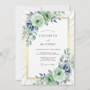 Invitation Mariage Rose Lumineuse Vert Sauge
