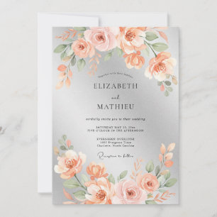 Invitation Mariage Rose Lustrée Argent