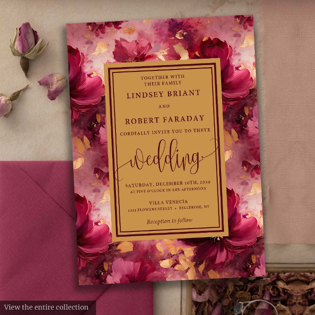 Invitation Mariage Rose Lux Deep Red Blush Gold (Modern Lux Deep Red Blush Gold Roses Wedding Invitation)