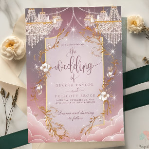 Invitation Mariage rose magique or accent