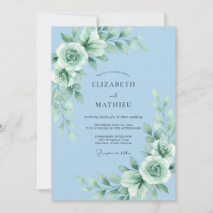 Invitation Mariage Rose Menthe Céleste