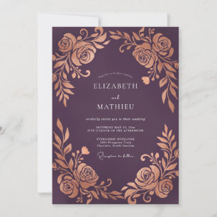 Invitation Mariage Rose Métallique prune