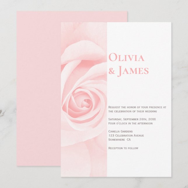 Invitation Mariage rose moderne (Devant / Derrière)