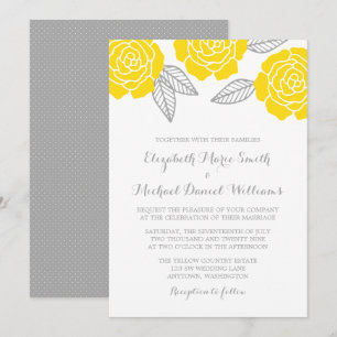 Invitation Mariage Rose moderne jaune et gris