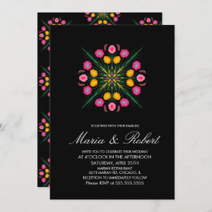 Invitation Mariage rose noir floral tiré à la main mexicaine