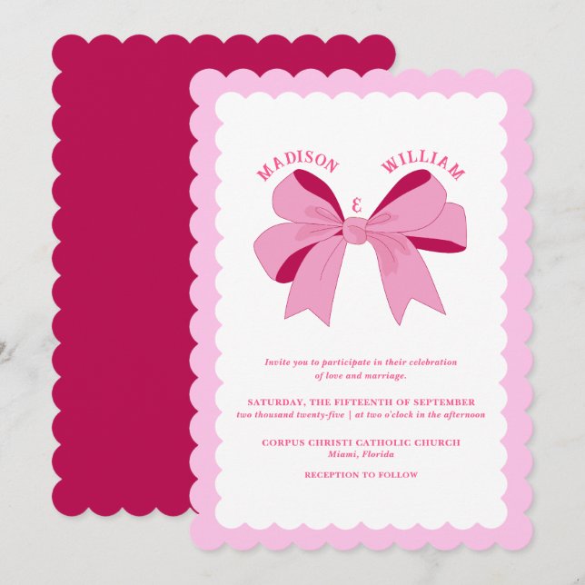 Invitation Mariage rose ondulé (Devant / Derrière)