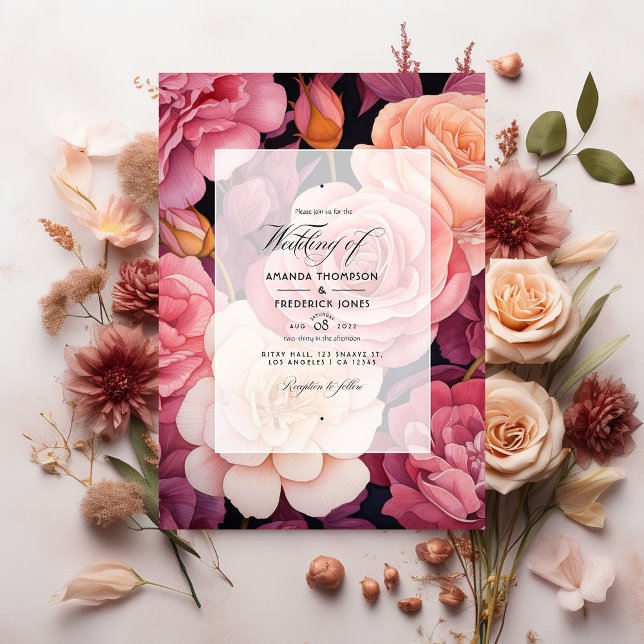 Invitation Mariage rose or et flou floral (Créateur téléchargé)