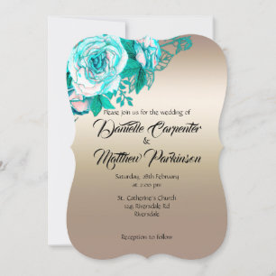 Invitation Mariage Rose or et turquoise