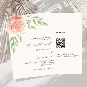 Invitation mariage rose or fleuri code QR RSVP