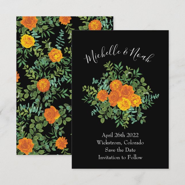 Invitation Mariage Rose Orange & Black Gothique Peony Date de (Devant / Derrière)