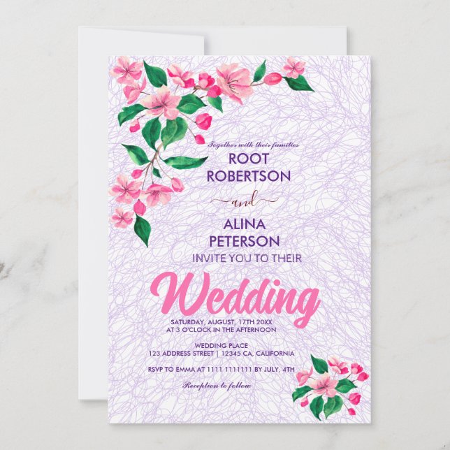 Invitation Mariage rose pâle (Devant)