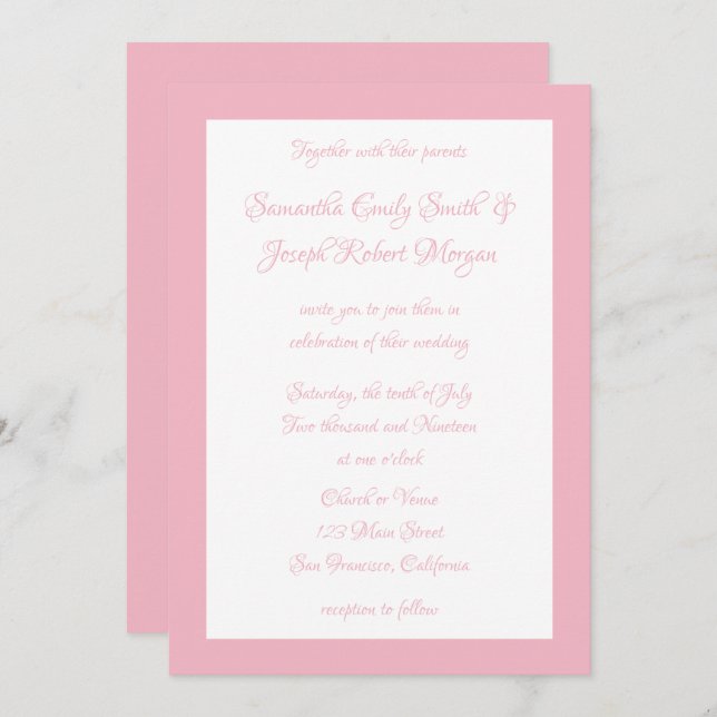 Invitation Mariage rose pâle et blanc (Devant / Derrière)